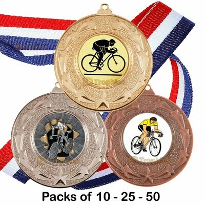 10, 25 or 50 Cycling Medal & Ribbon Packs