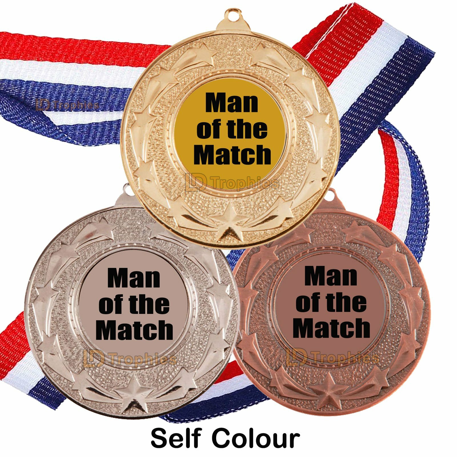 PACK OF 10 MEDAL FOOTBALL MAN OF THE MATCH 50MM METAL MEDAL FREE RIBBON FREE P&P 