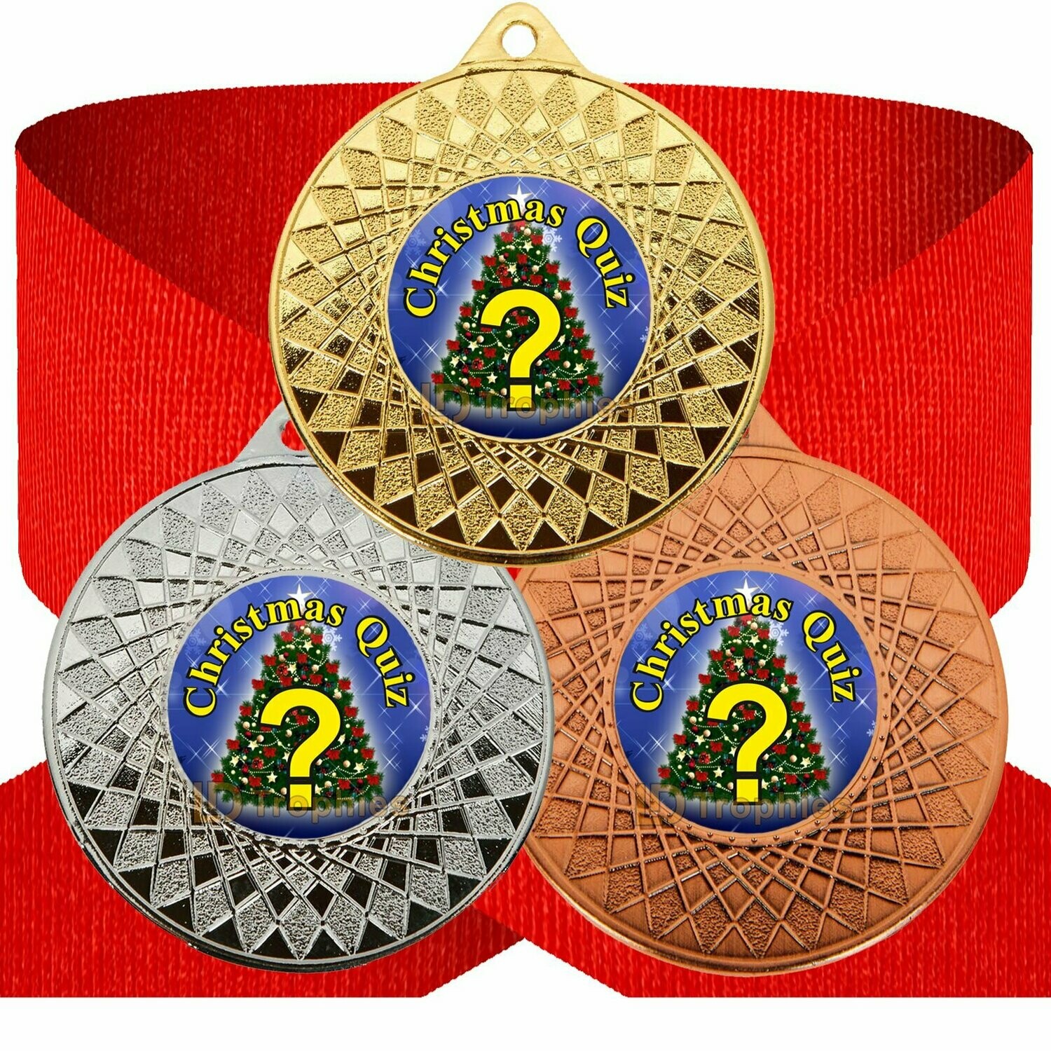 Christmas Quiz Medal & Ribbon, Style of Centre: Christmas Quiz - Tree