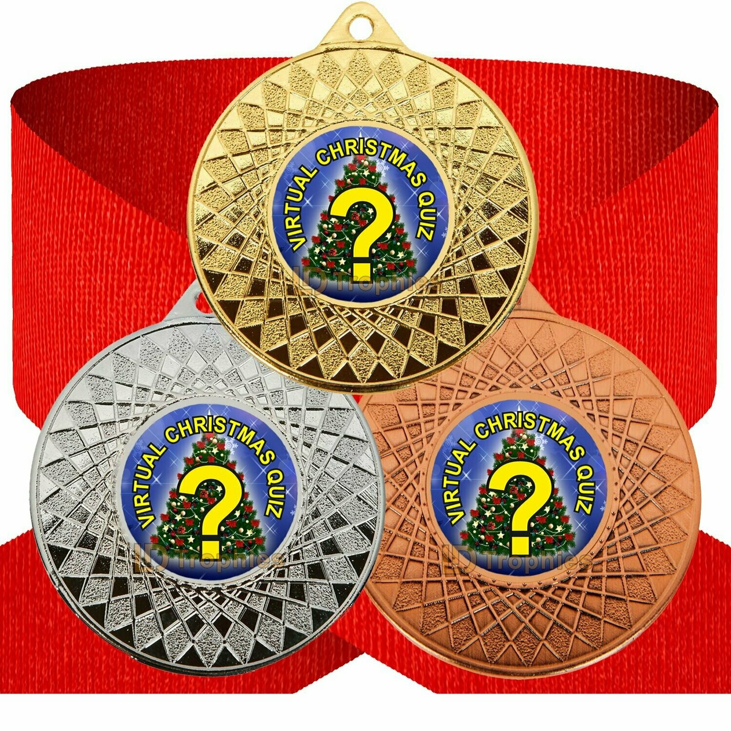 Virtual Christmas Quiz Medal & Ribbon, Style of Centre: Virtual Christmas Quiz - Tree
