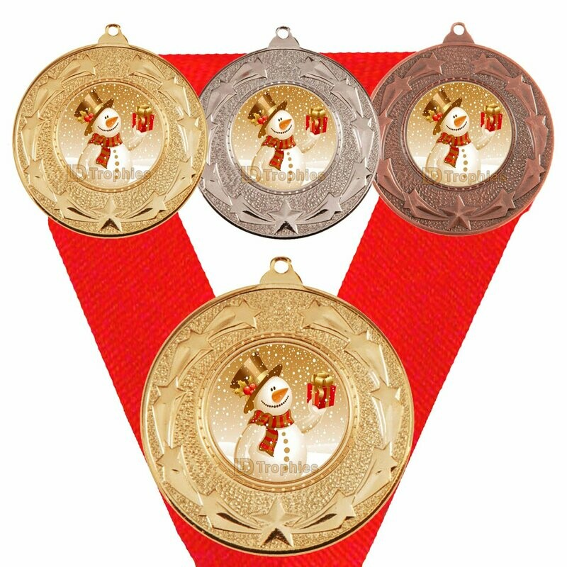 Christmas Medal & Ribbon (Snowman)