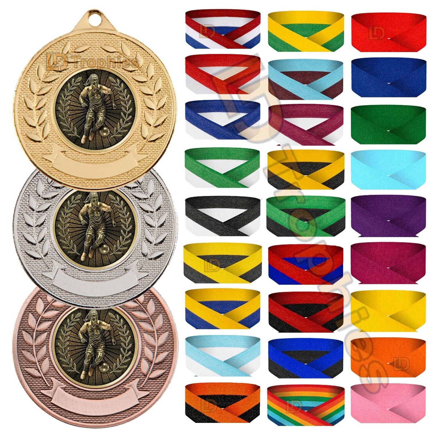 Girls Football Medals & Ribbons - Various Packs, Pack Size: 10 Medals