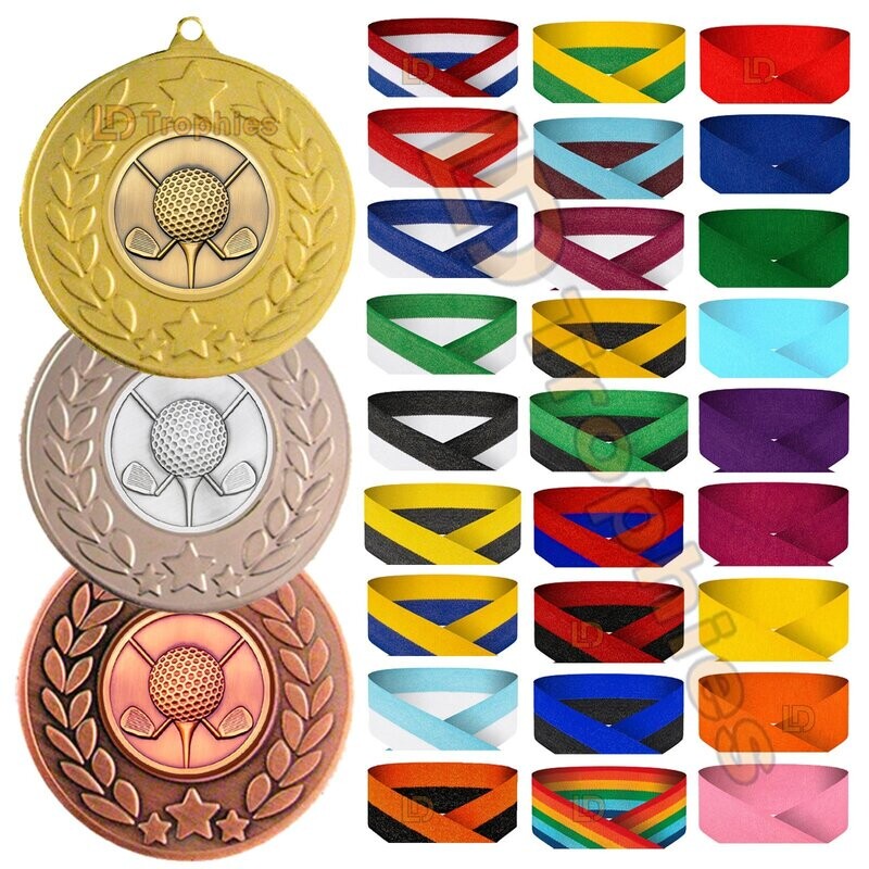 Golf Medals Pack with Various Coloured Ribbons