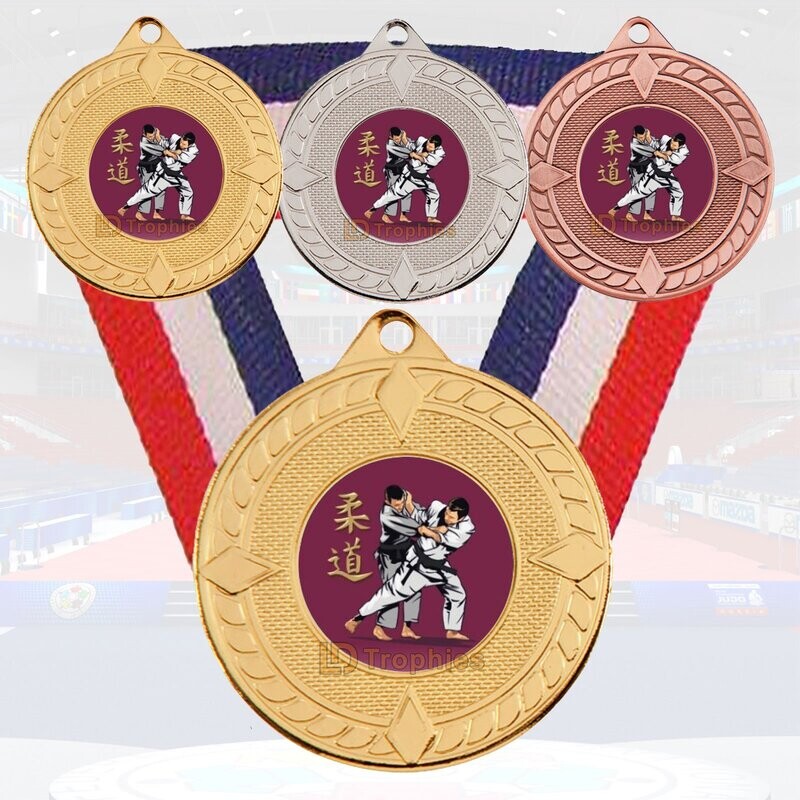 Judo Medal & Ribbon (Red)
