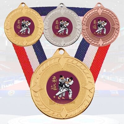 Judo Medal & Ribbon (Red)