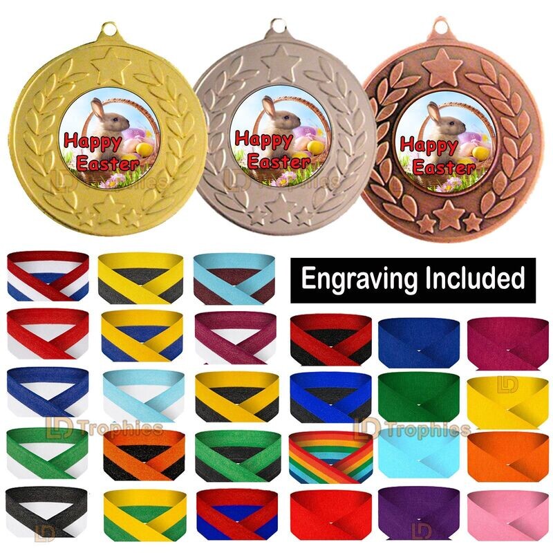Happy Easter Bunny Medal & Ribbon - Engraving Included