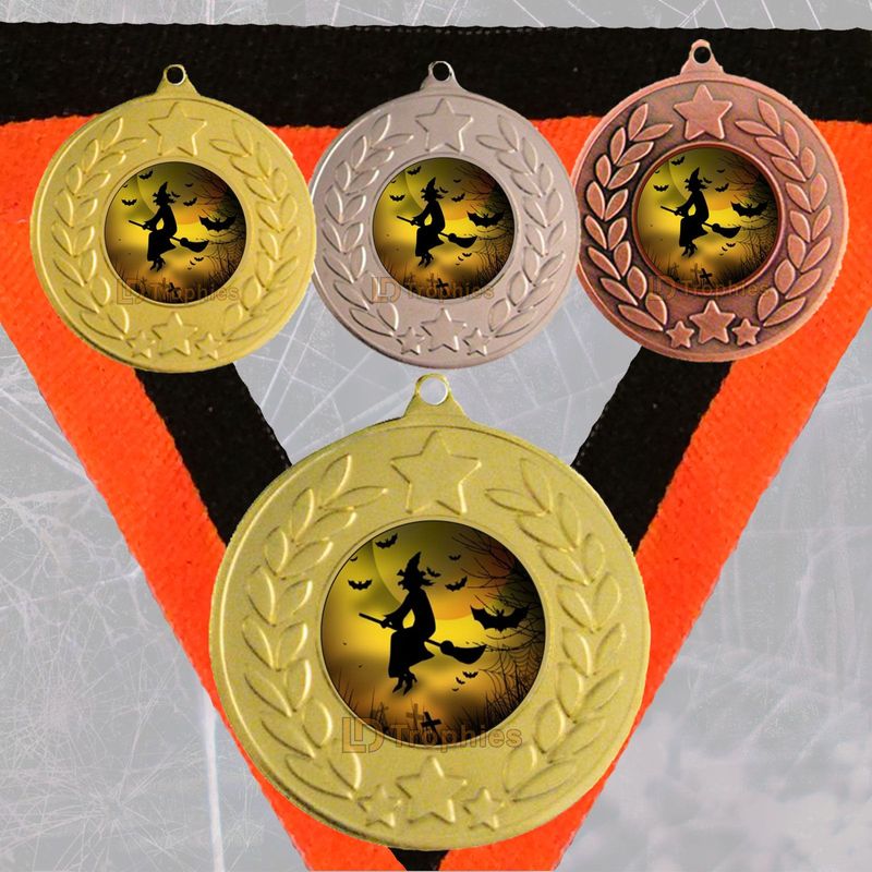 Witch on a Broom Halloween Medal & Ribbon