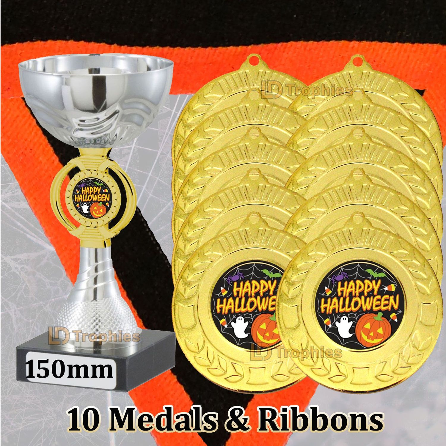 Happy Halloween Trophy with 10 Medals & Ribbons