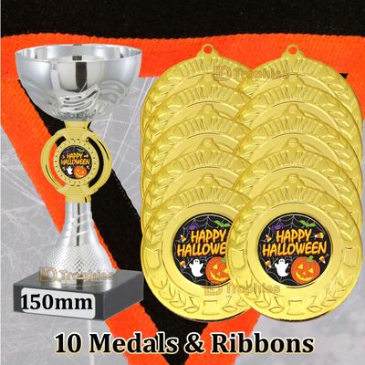 Happy Halloween Trophy with 10 Medals & Ribbons