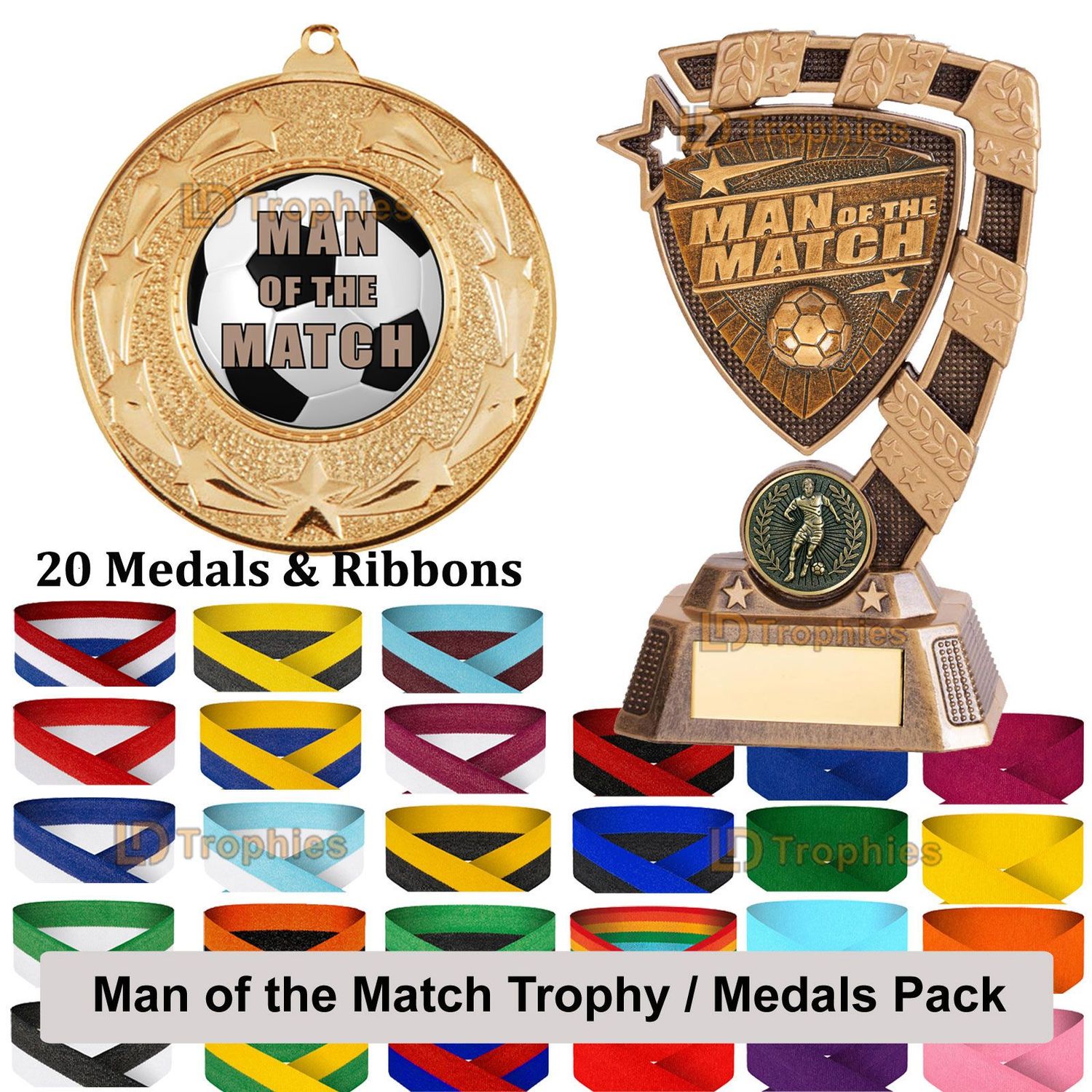 Football Man of the Match Medals and Trophy Pack