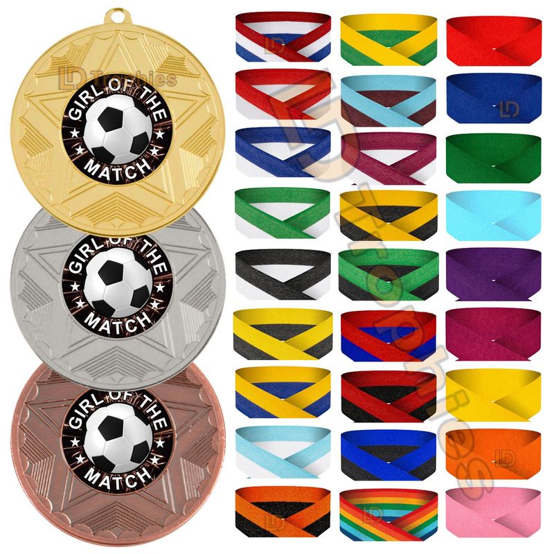 Girl of the Match Football Medals with Ribbons