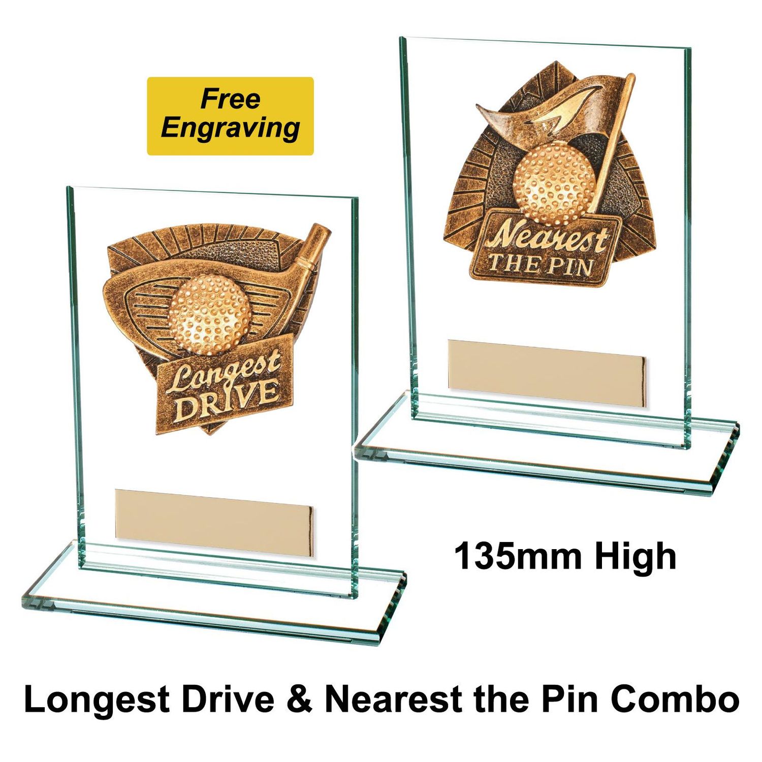 Glass Longest Drive & Nearest the Pin Golf Trophies