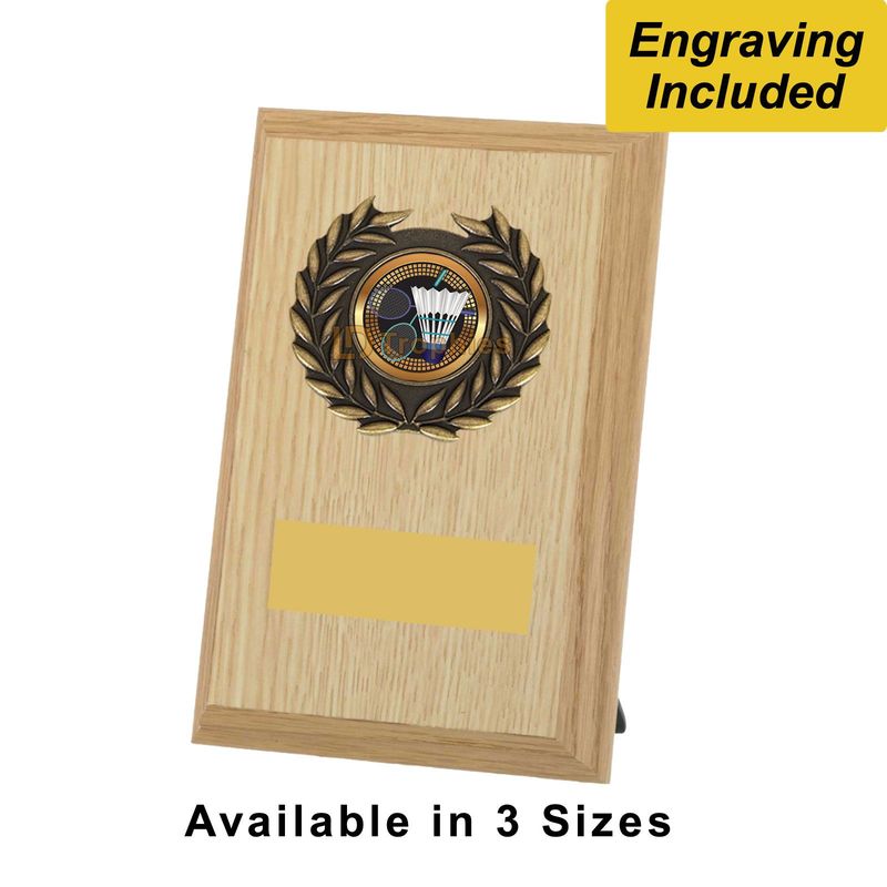 Badminton Shield / Plaque - Light Wood