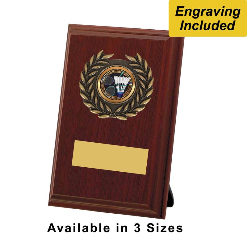 Badminton Shield / Plaque - Dark Wood