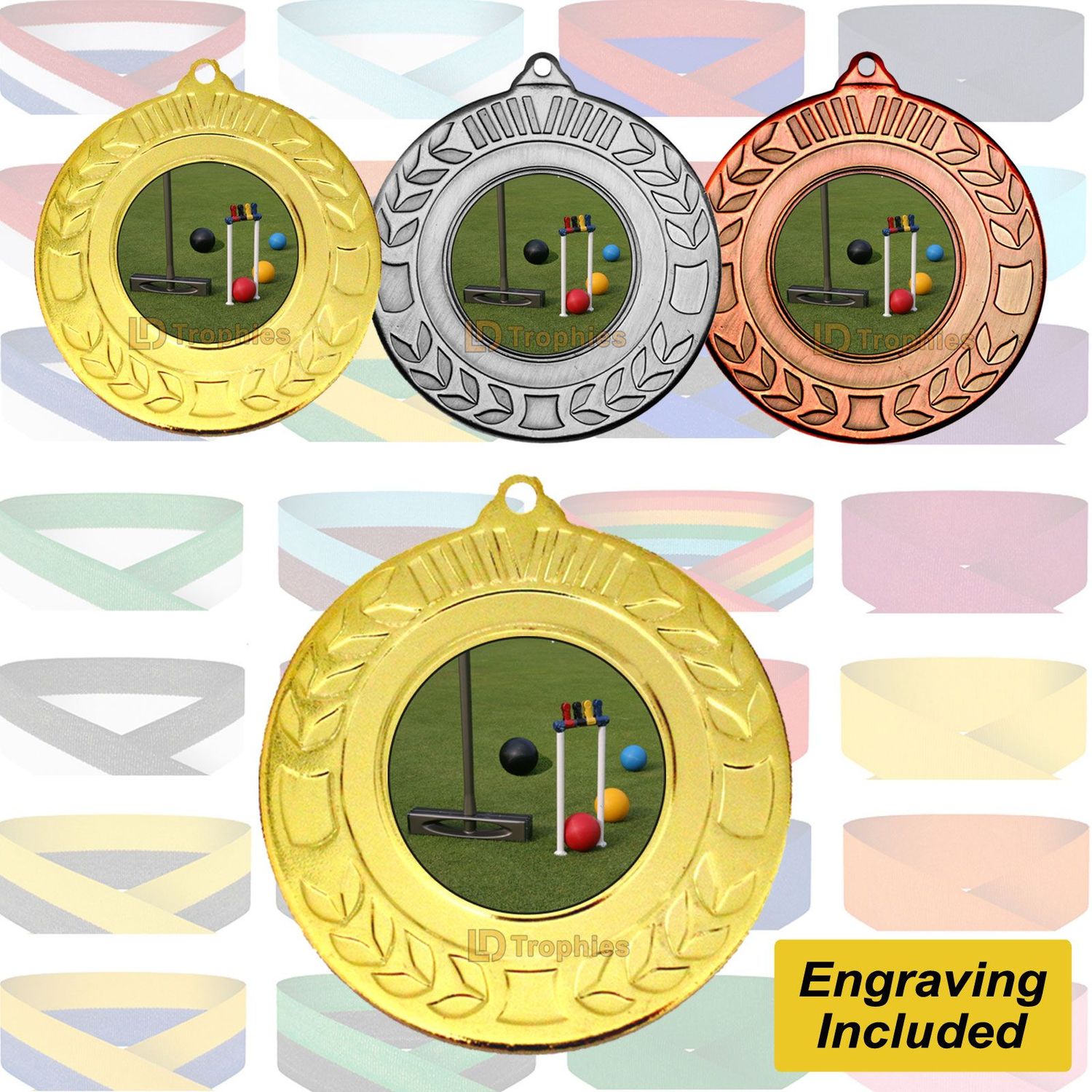 Croquet Medal & Ribbon - Engraving Inluded
