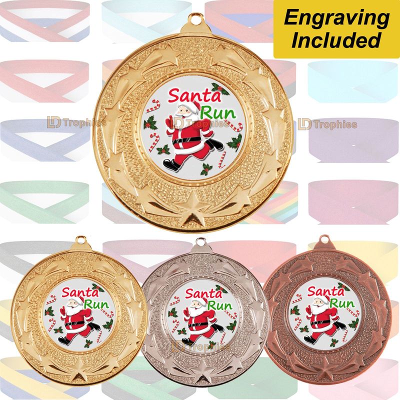 Santa Run Medal & Ribbon - Engraving Included
