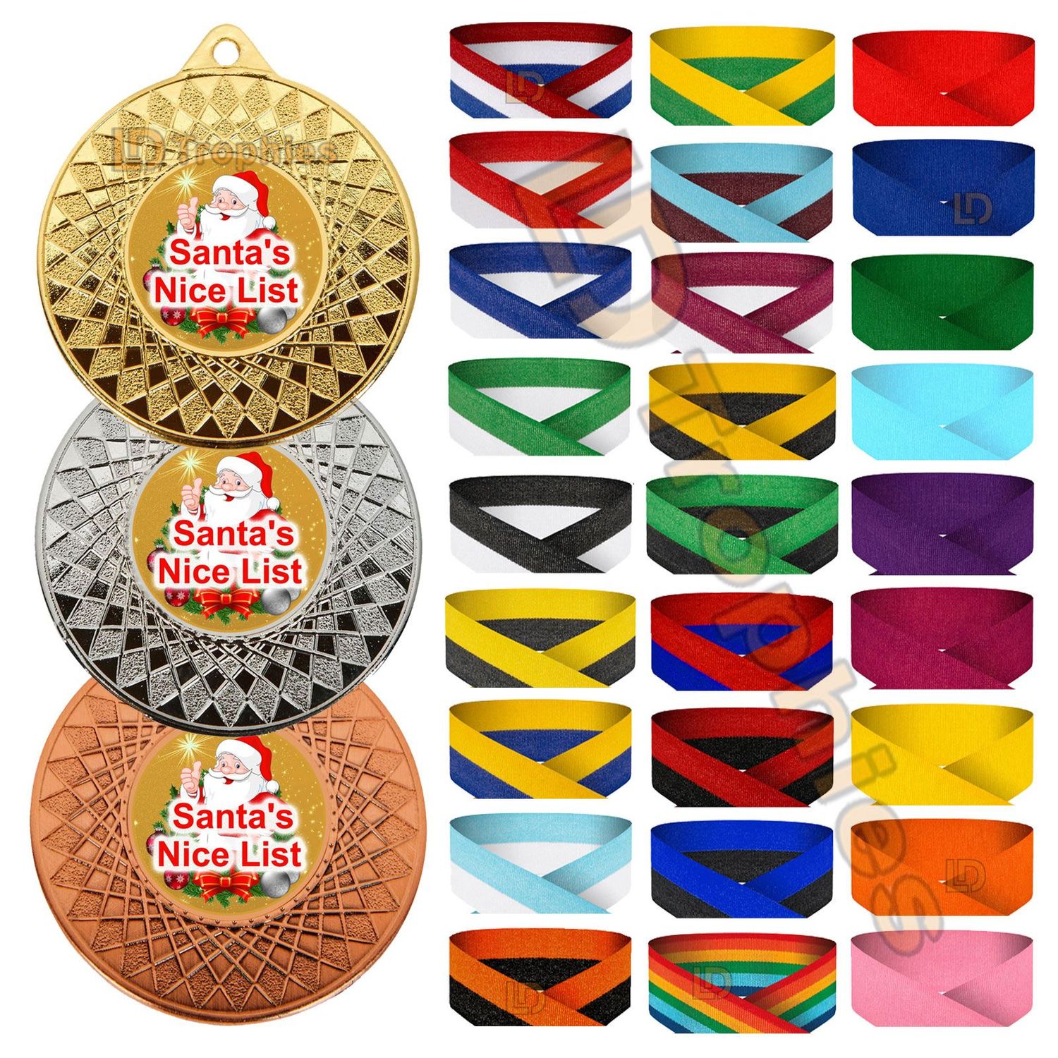 Santa Nice List Medal & Ribbon Packs - Various Sizes