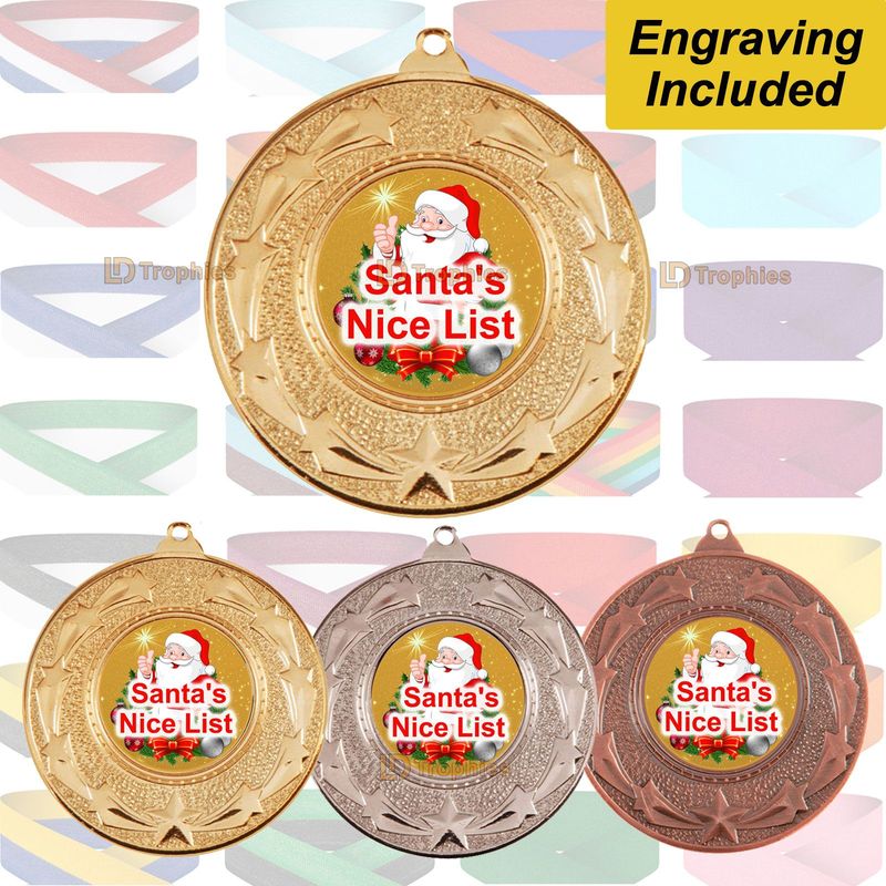 Santa Nice List Medal & Ribbon - Engraving Included