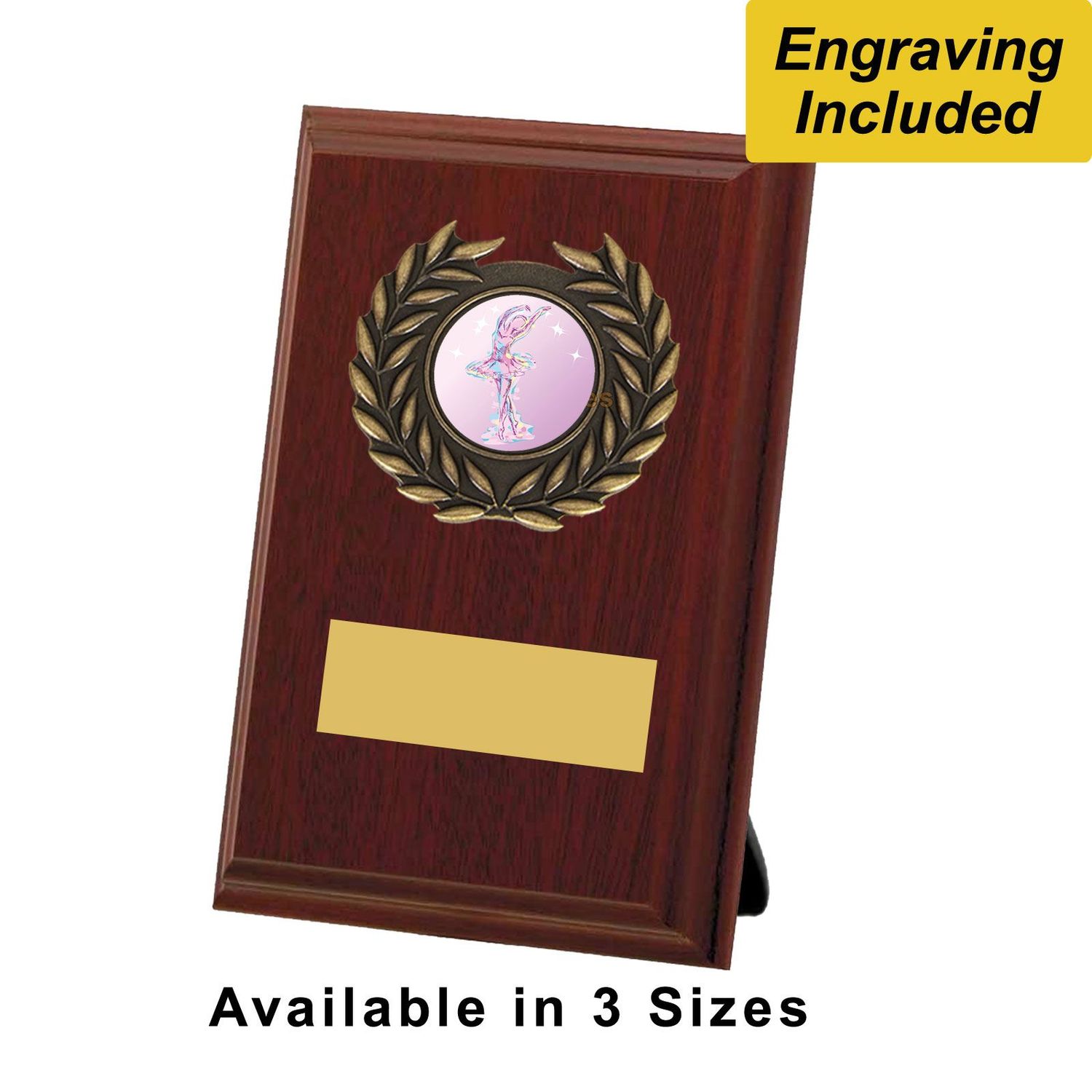 Ballet Shield / Plaque - Dark Wood - Pink Dancer