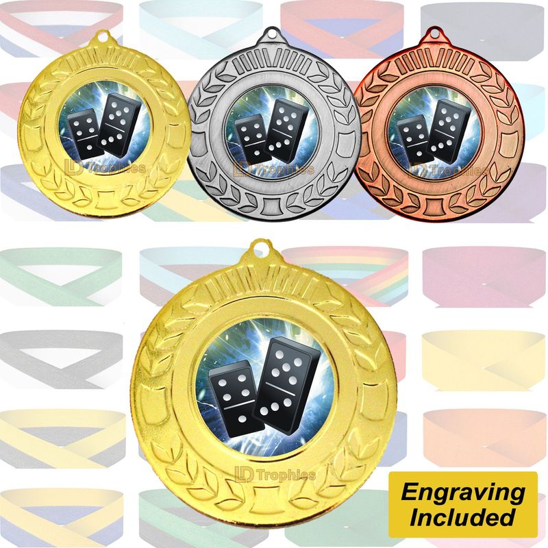 Dominoes Medal & Ribbon - Engraving Included