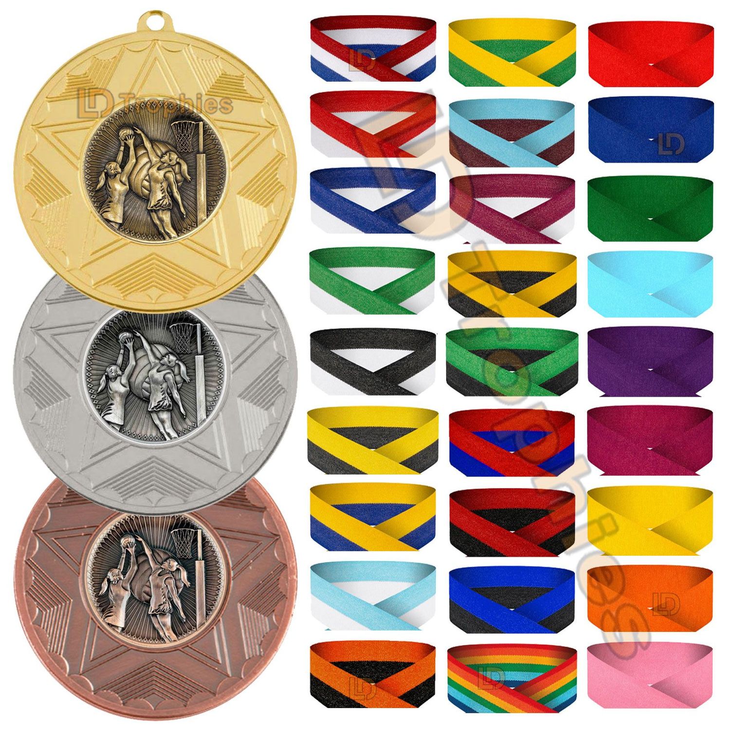 Netball Medal & Ribbon Packs - Various Sizes