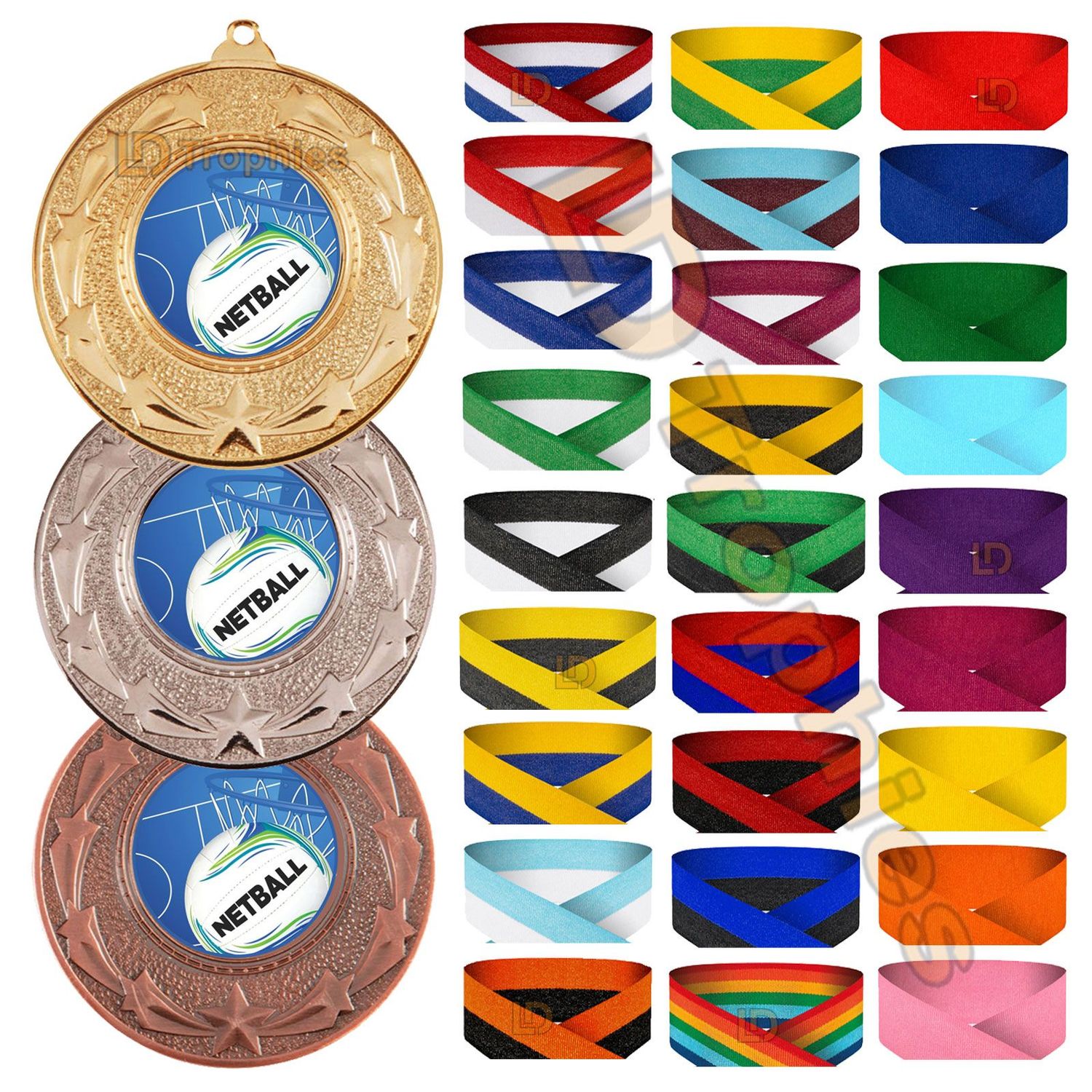 Netball Medal & Ribbon Packs - Various Sizes