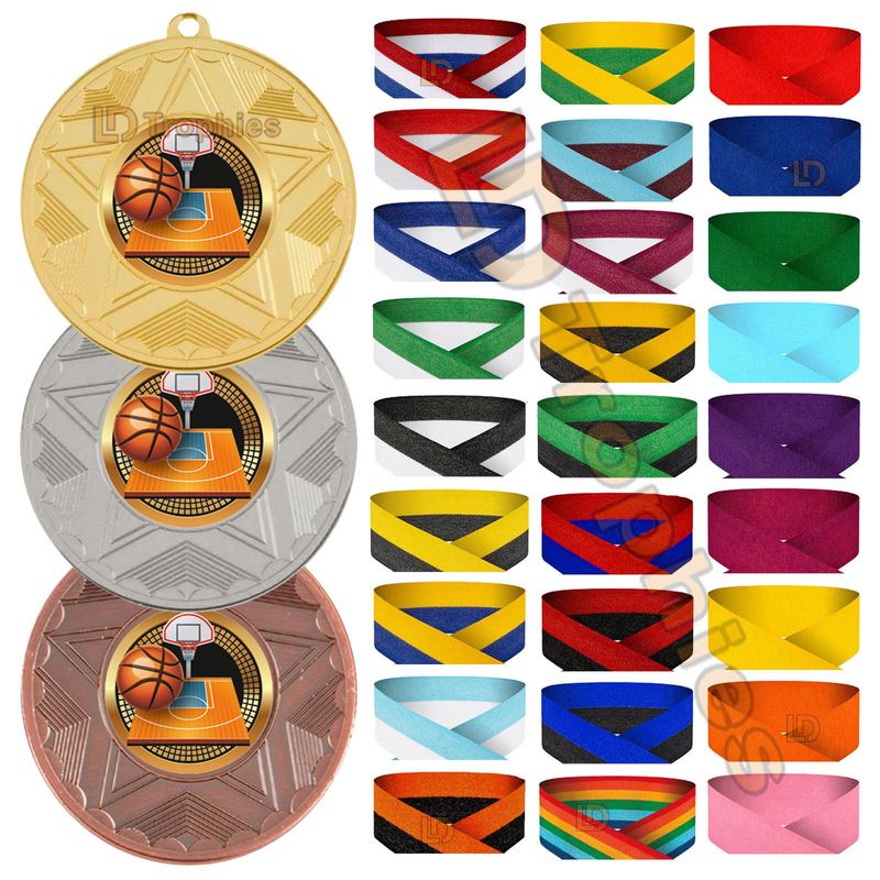 Basketball Medal & Ribbon Packs - Various Sizes