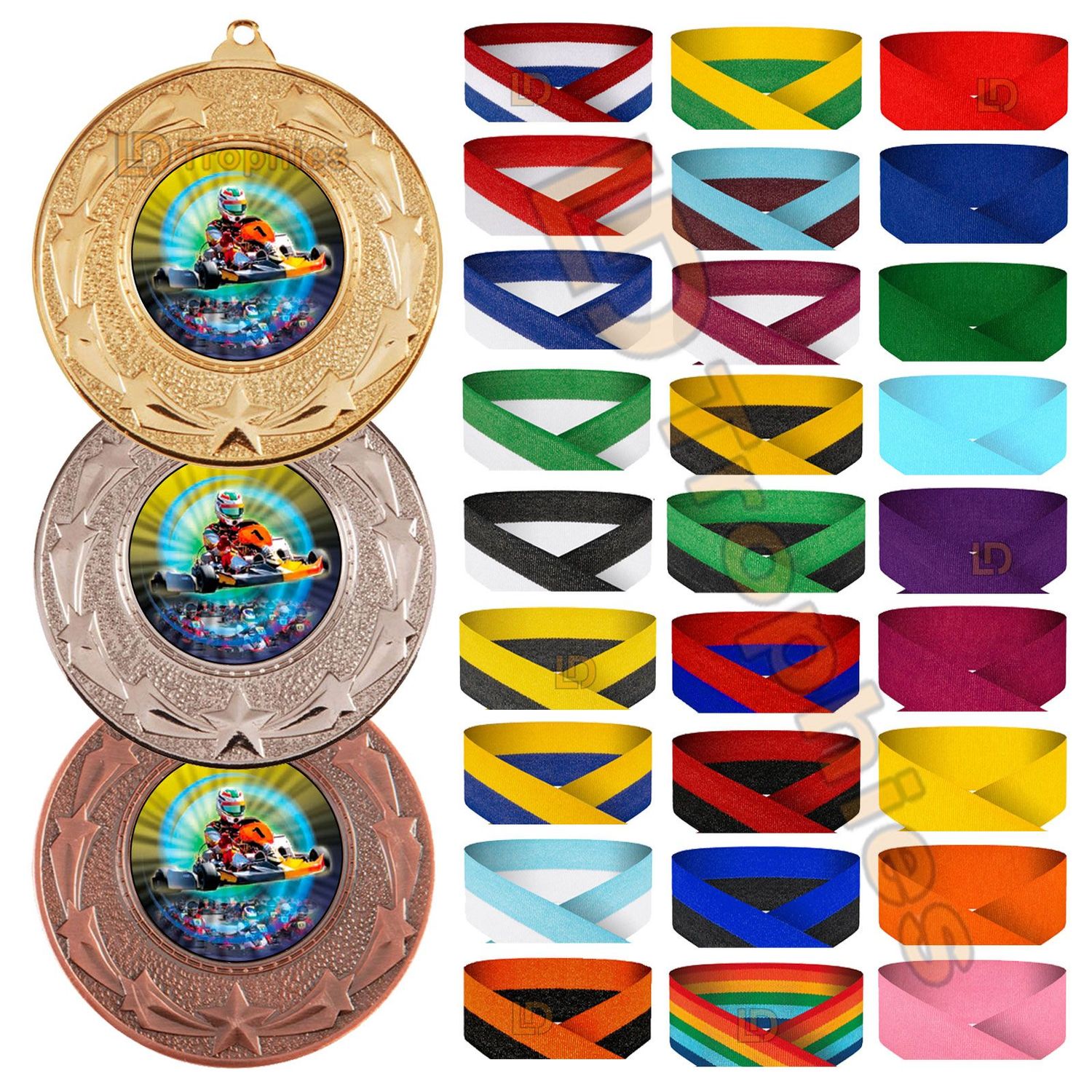 Go Karting Medal & Ribbon Packs - Various Sizes