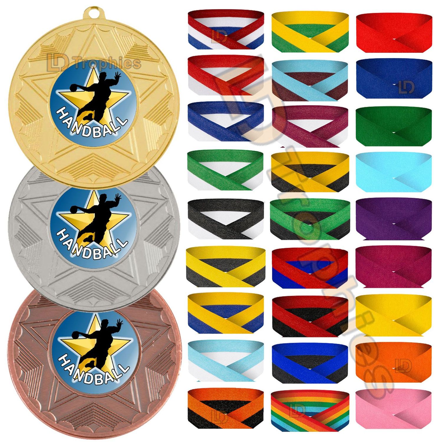 Male Handball Medal & Ribbon Packs - Various Sizes