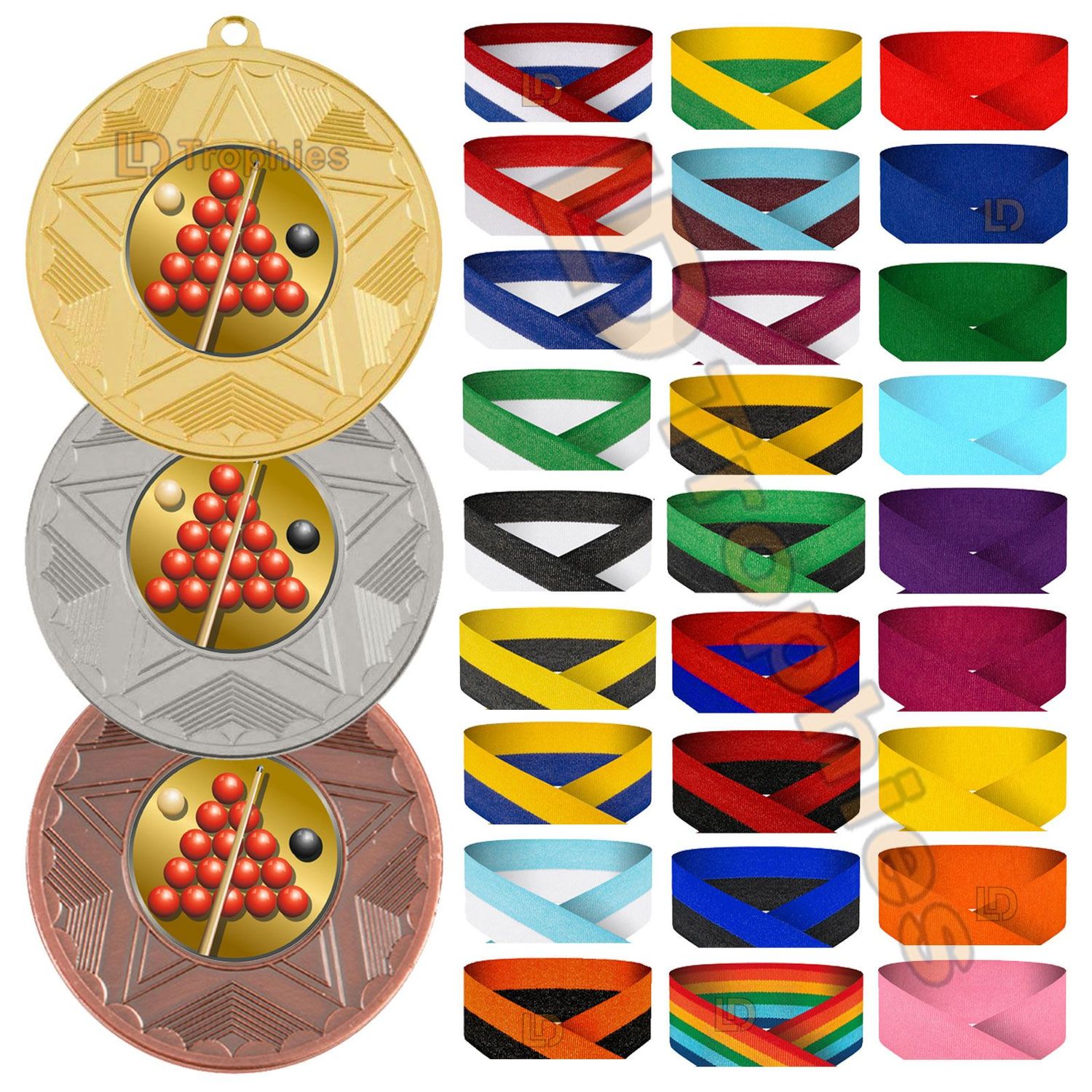 Snooker Medal & Ribbon Packs - Various Sizes