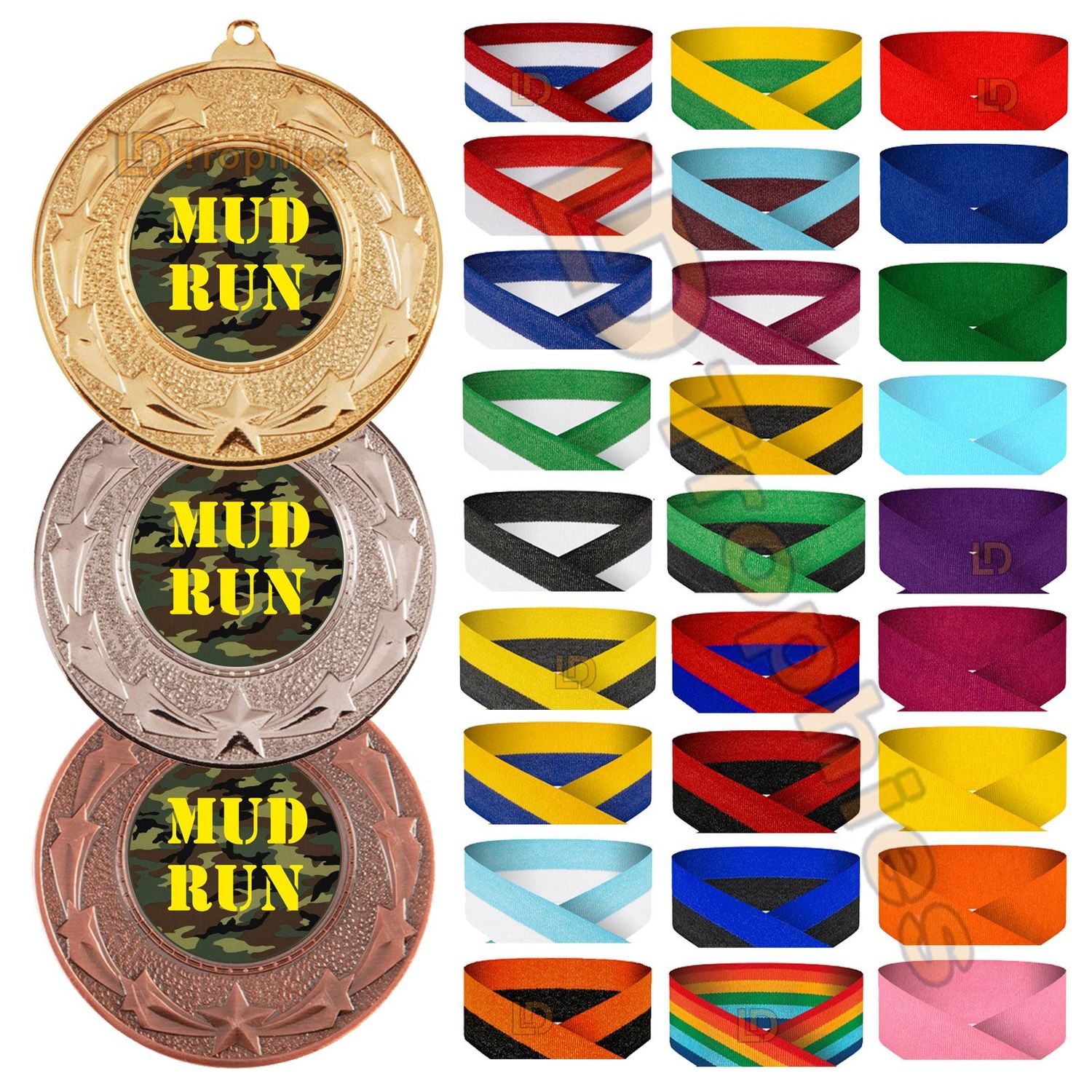 Mud Run Medal & Ribbon Packs - Various Sizes