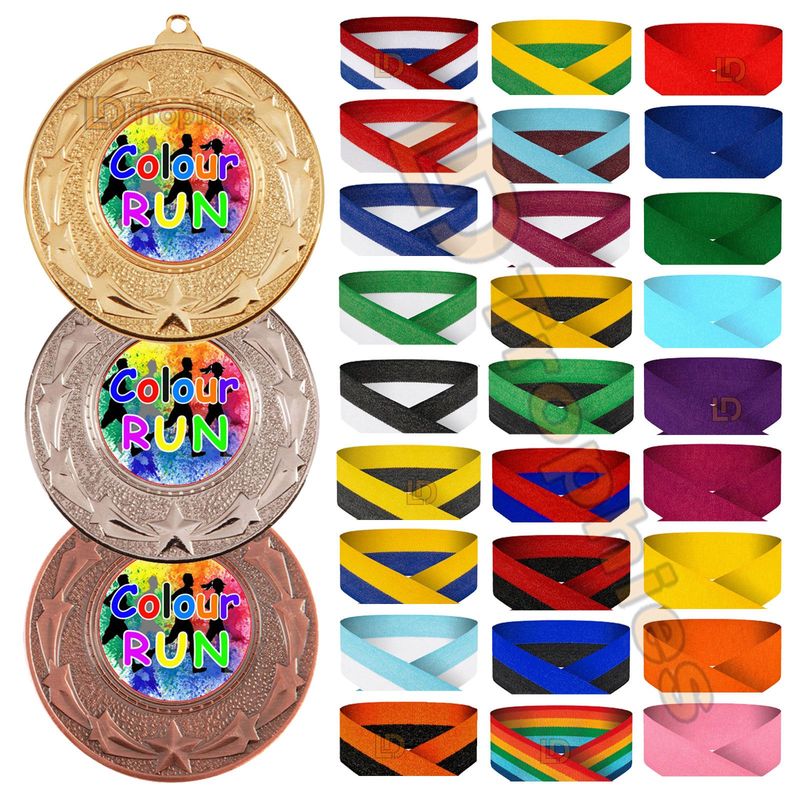 Colour Run Medal & Ribbon Packs - Various Sizes
