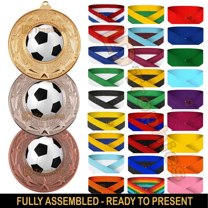 Plain Football Medals & Ribbons - Various Packs