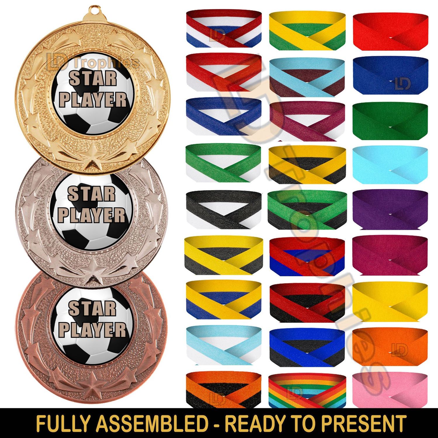 Star Player Football Medals & Ribbons - Various Packs, Pack Size: 10 Medals
