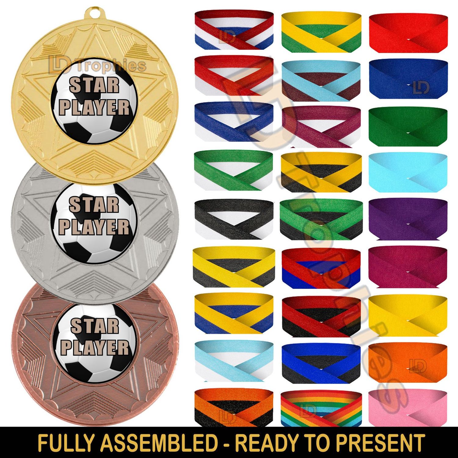 Star Player Football Medals & Ribbons - Various Packs Star Player Football Medals & Ribbons - Various Packs, Pack Size: 10 Medals