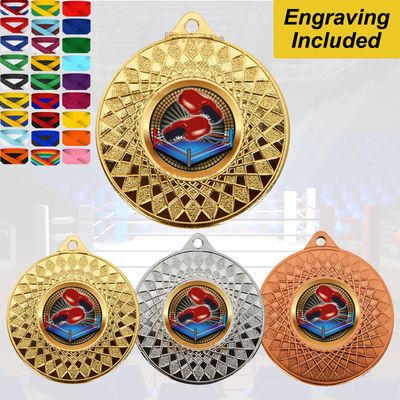 Boxing Medal & Ribbon - Engraving Included Boxing Medal & Ribbon - Engraving Included