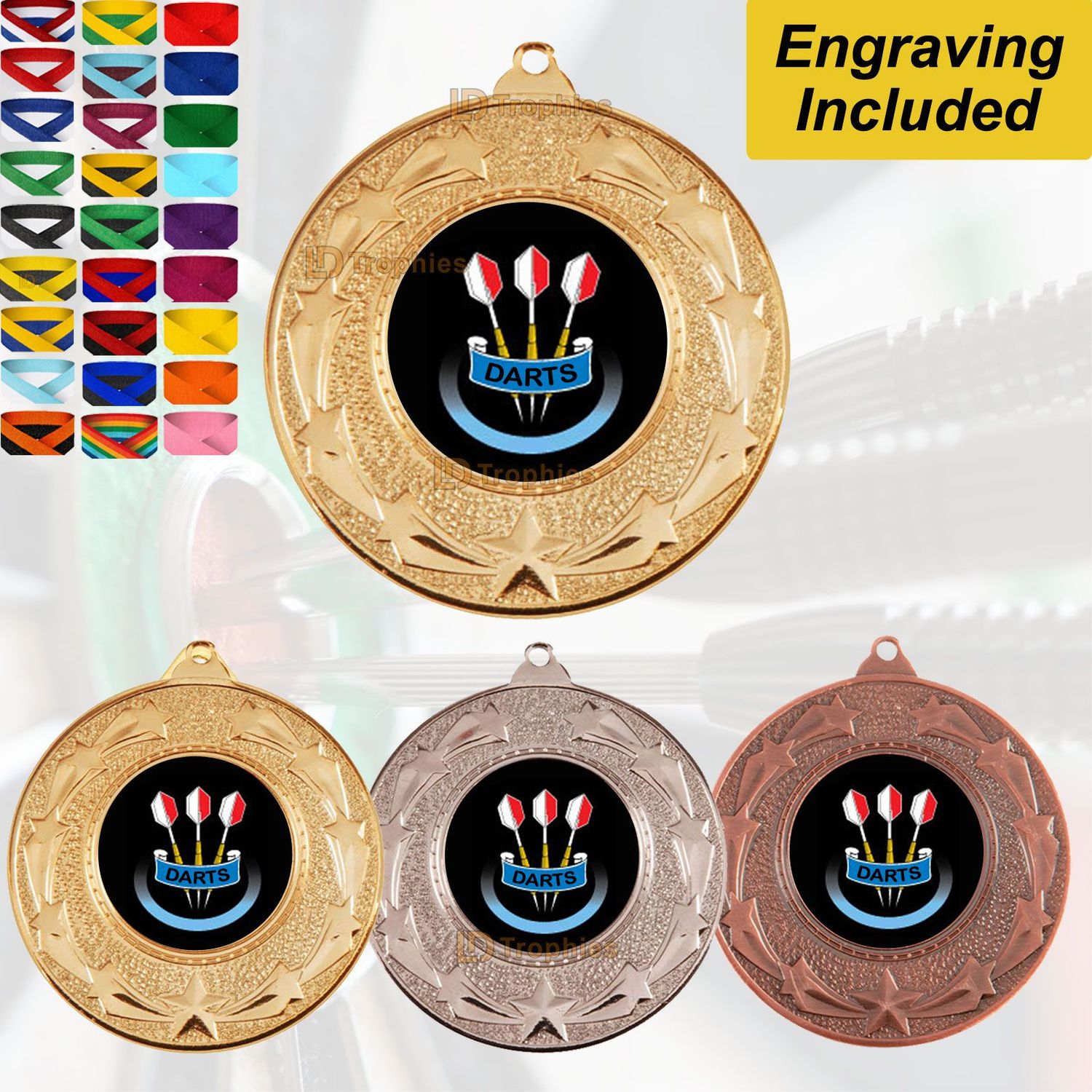 Darts Medal & Ribbon Engraving Included