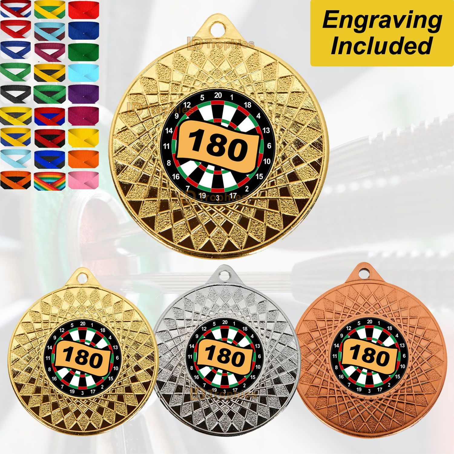 Darts 180 Medal & Ribbon - Engraving Included
