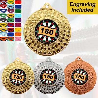 Darts 180 Medal & Ribbon - Engraving Included