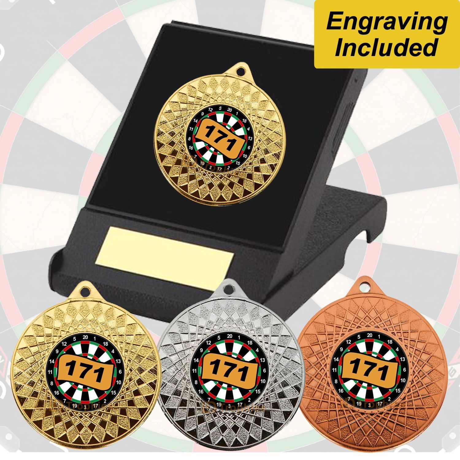 Darts 171 Medal in a Case - the Treble 19's "180"