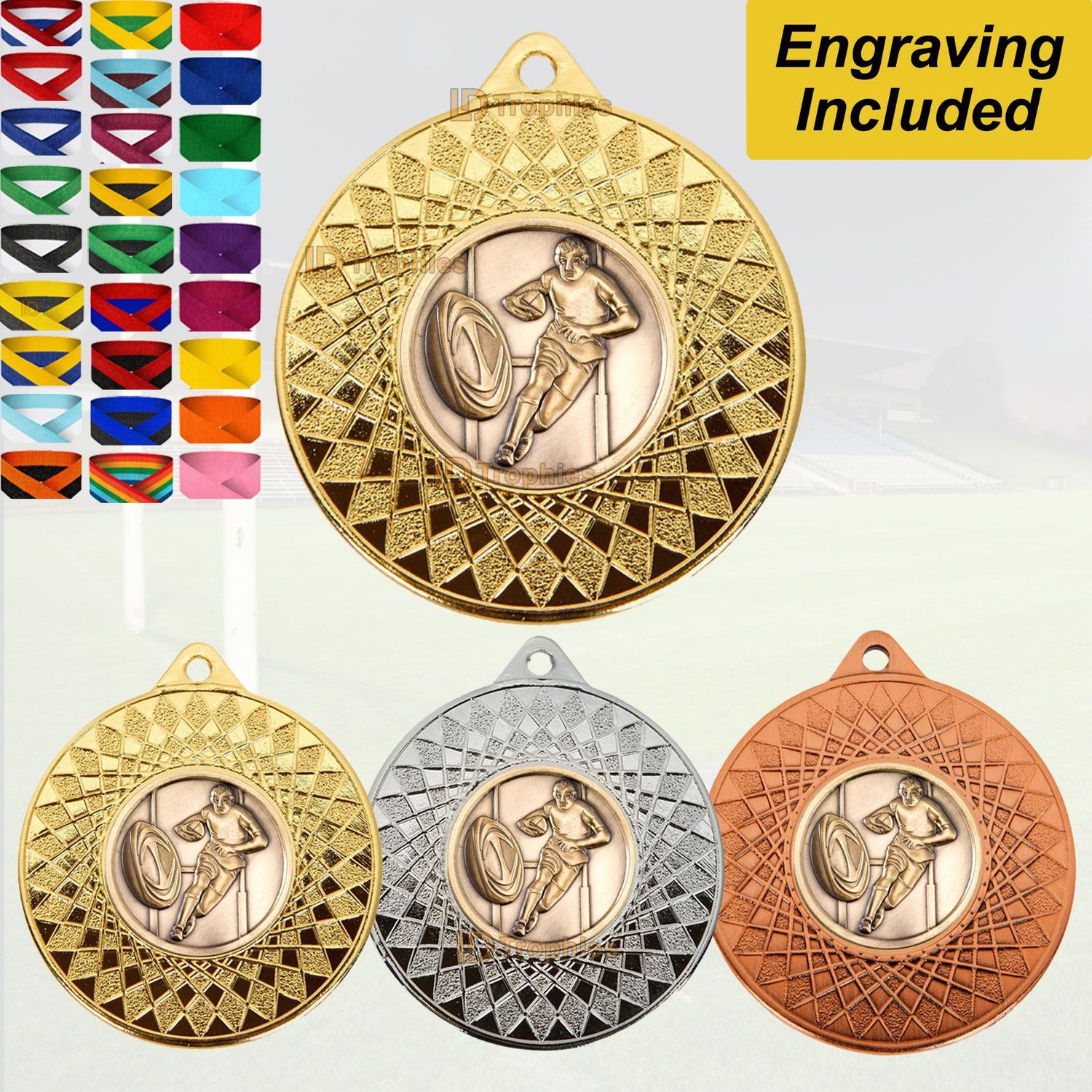 Rugby Medal & Ribbon Engraving Included