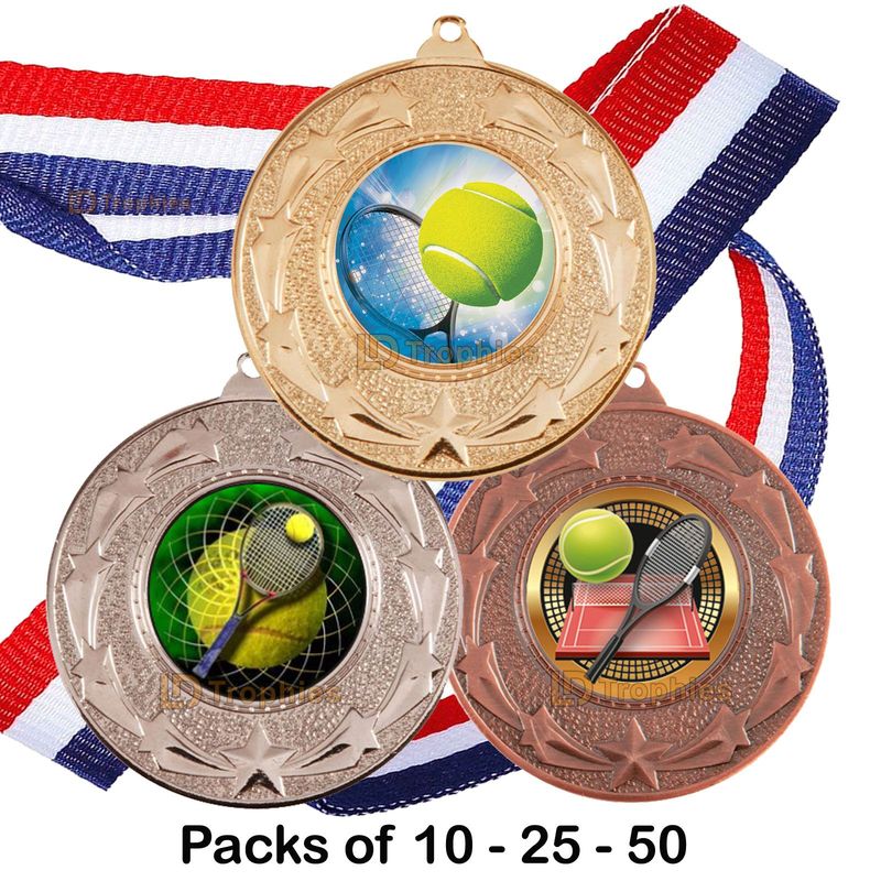10, 25 or 50 Tennis Medal & Ribbon Packs