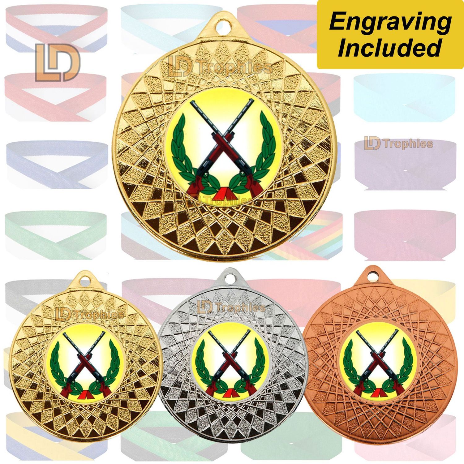 Rifle Shooting Medal & Ribbon - Engraving Included