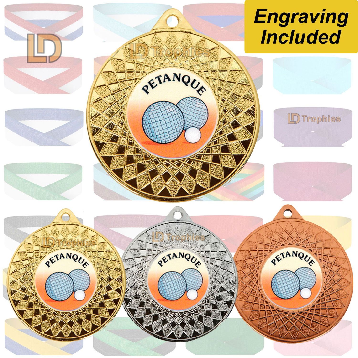Petanque Medal & Ribbon Engraving Included
