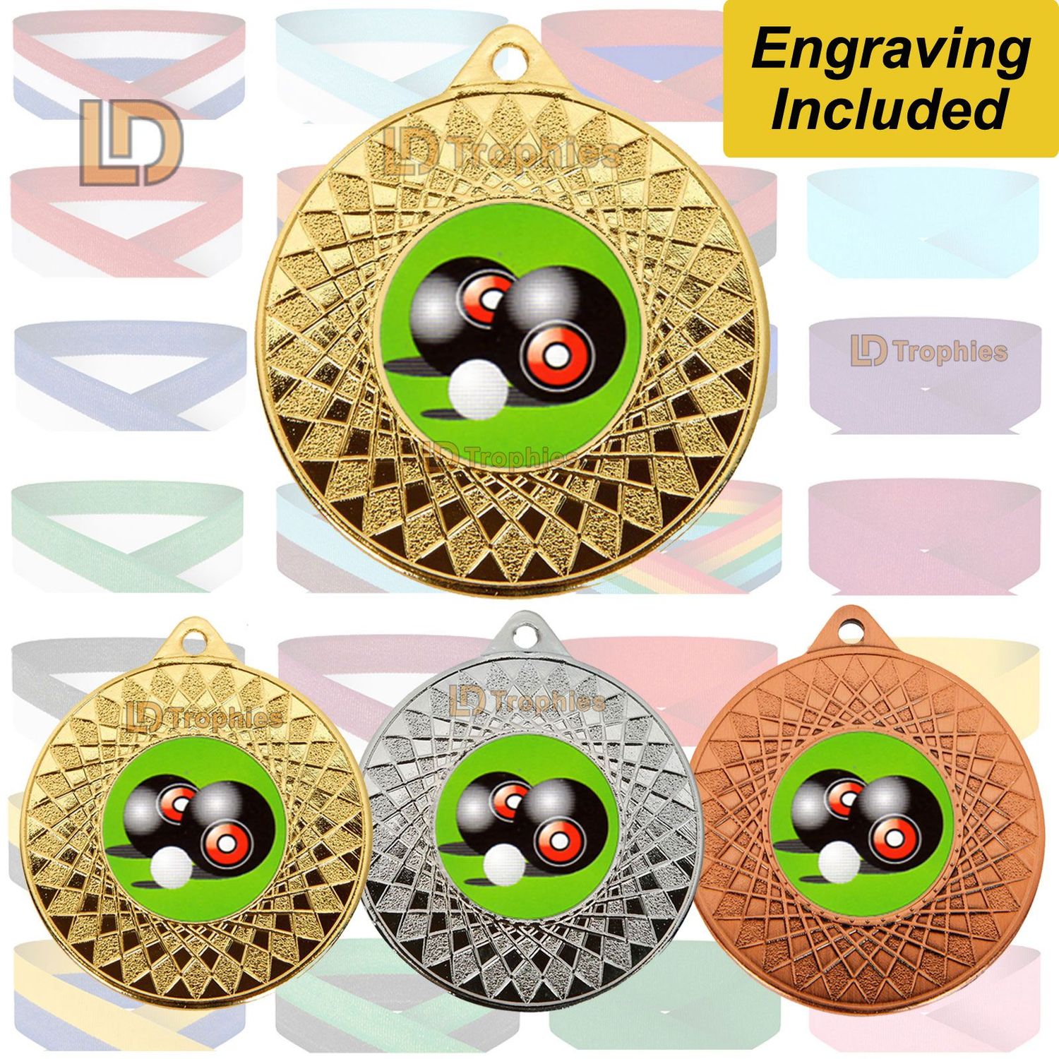 Lawn Bowls  Medal & Ribbon - Engraving Included