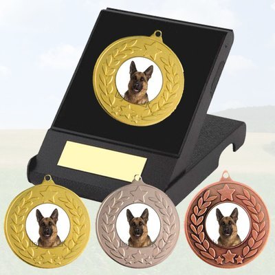 Dog Medal in Presentation Case - Alsatian