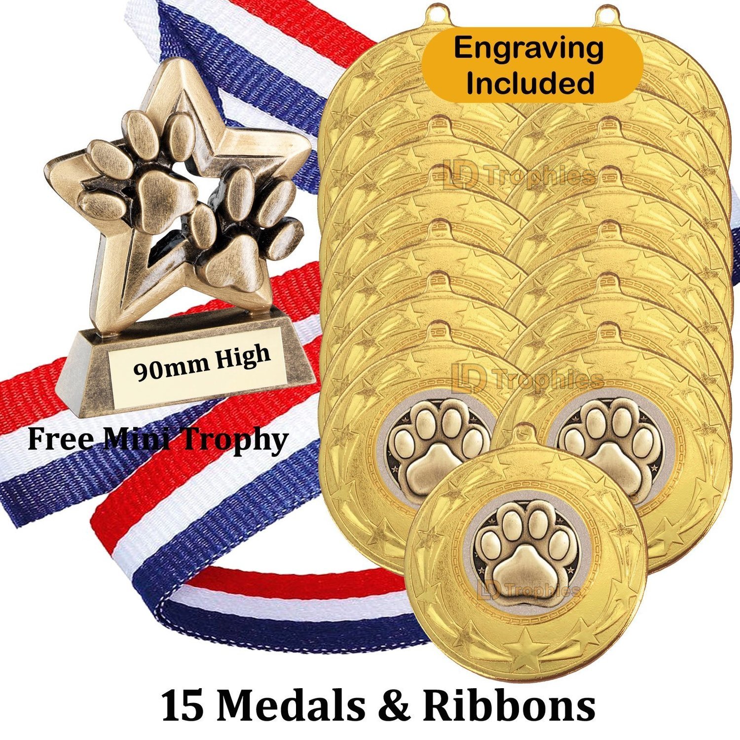 Dog Trophy & 15 Medals Pack