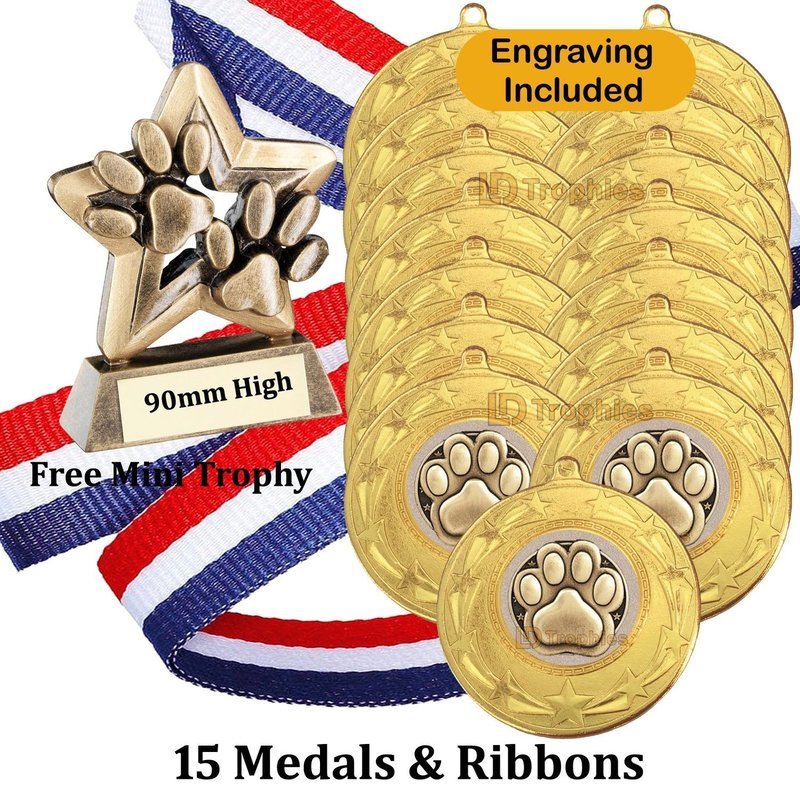 Dog Trophy & 15 Medals Pack