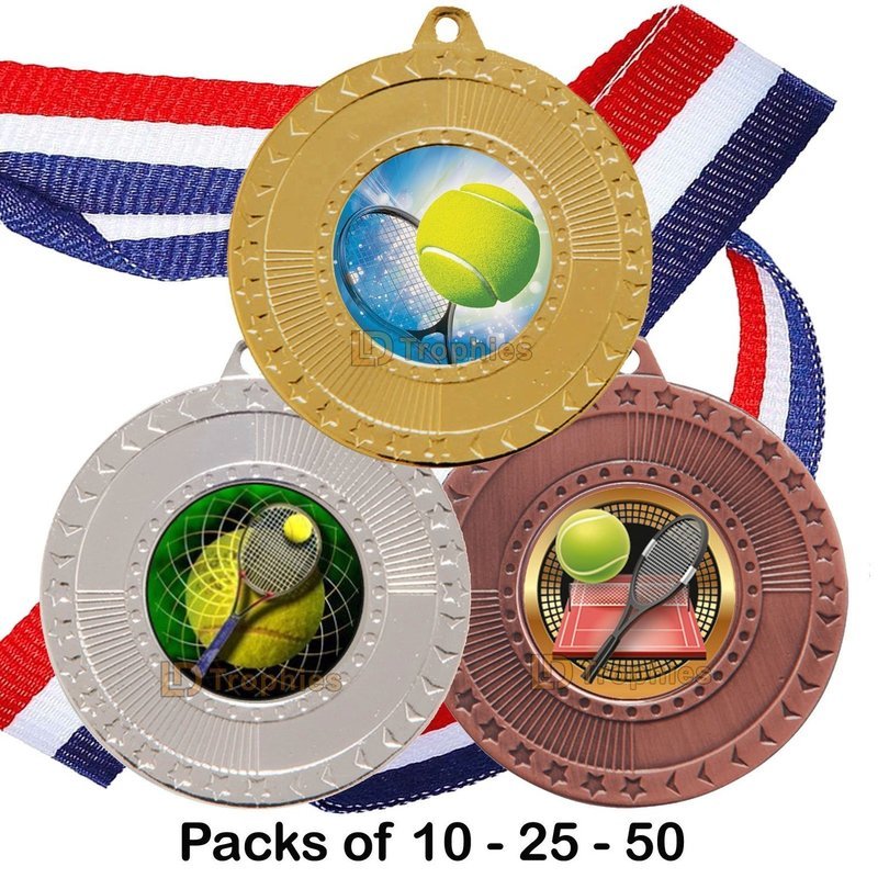 10, 25 or 50 Tennis Medal & Ribbon Packs