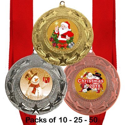 10, 25 or 50 Christmas Medal & Ribbon Packs